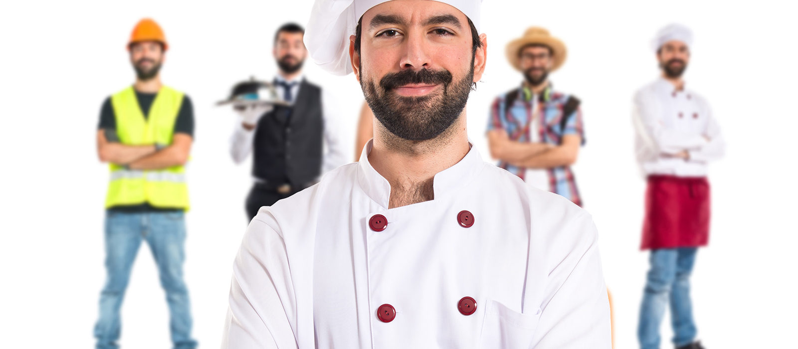 Chef with his arms crossed over white background